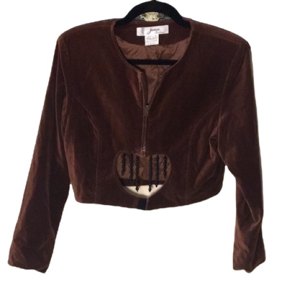 Jump Jackets & Blazers - Vintage Jump Velvet Brown Jacket with Beaded Heart Cut Out Size Small